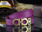 AAA Replica Cheap Ferragamo Purple Smooth Belt - Gold Double Gancini Buckle 